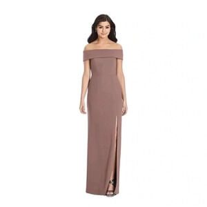 Dessy Collection Off the Shoulder Trumpet Bridesmaid Dress French Truffle Size 4